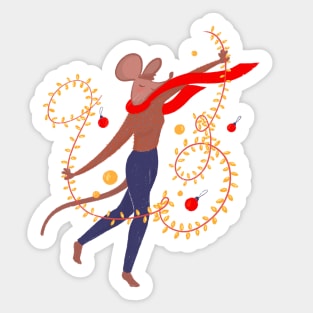 Lady mouse dancing with the Christmas lights Sticker